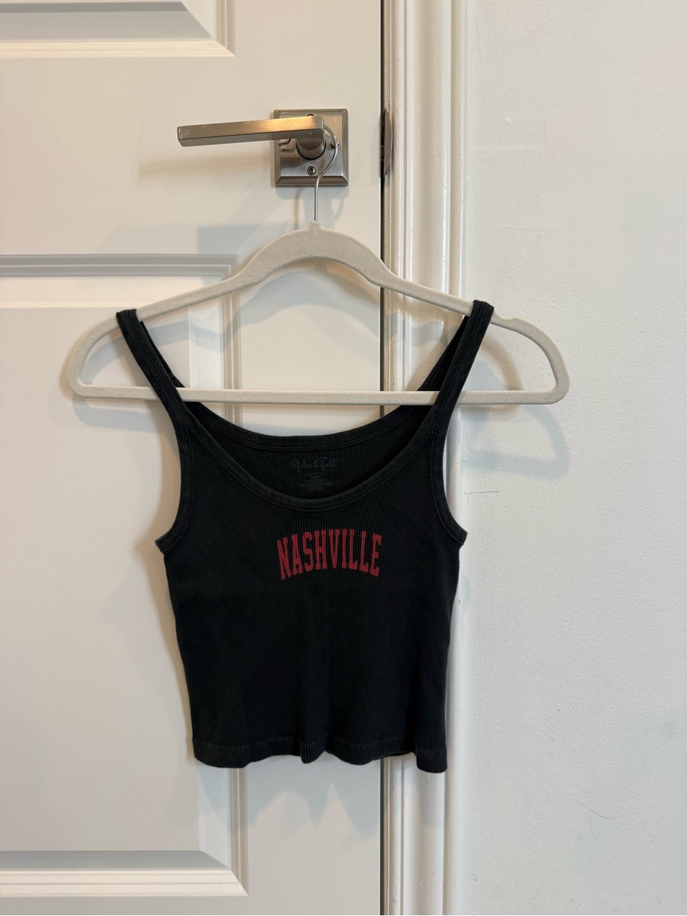 Brandy Melville Black Ribbed Tank with Red Nashville Print